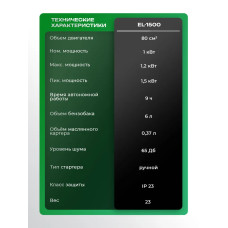 Генератор бензиновый Электрический Electrolite 1500 ( 4-х тактный двигатель, 1.875 кВа пиковая нагрузка , 220 В / 12 В, 1 / 1.2 кВт, 50 Гц, РУЧНОЙ СТАРТЕР ) электрогенератор 1,5квт рамочный